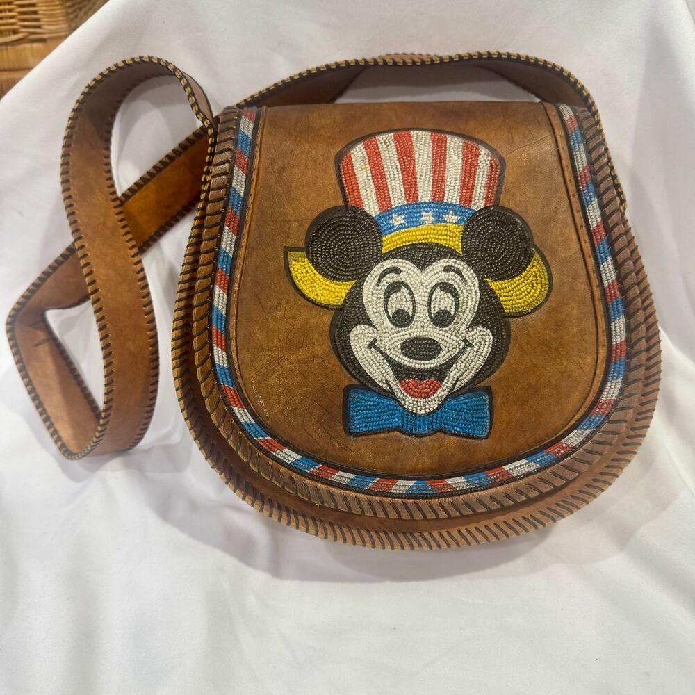 Vintage Patriotic Mickey Mouse Raised Leather Crossbody Purse 9x9